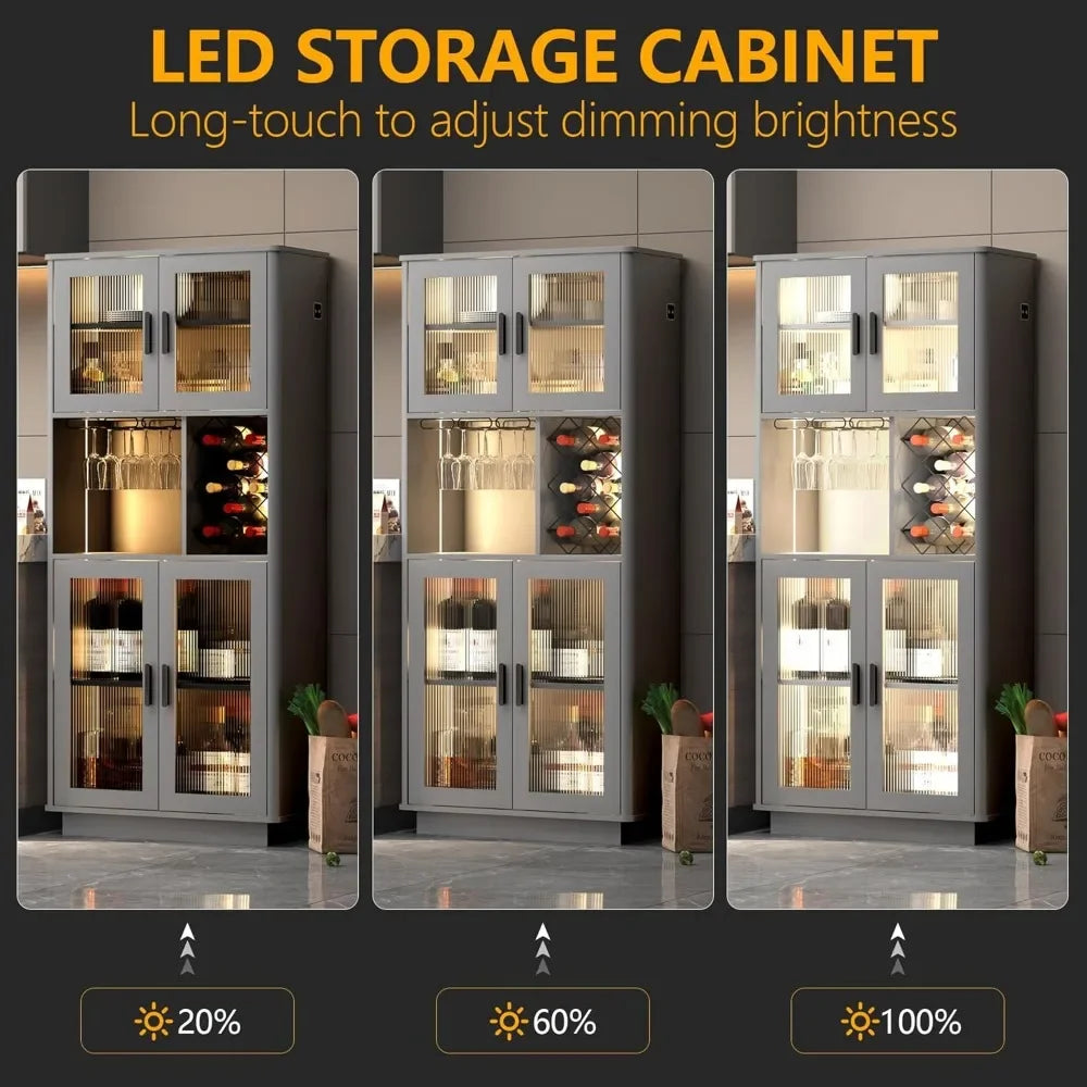 LED Wine Bar Cabinets with Removable Wine Rack, Bar Cabinets for Liquor with Light Motion Sensor, Kitchen Cabinet Storage