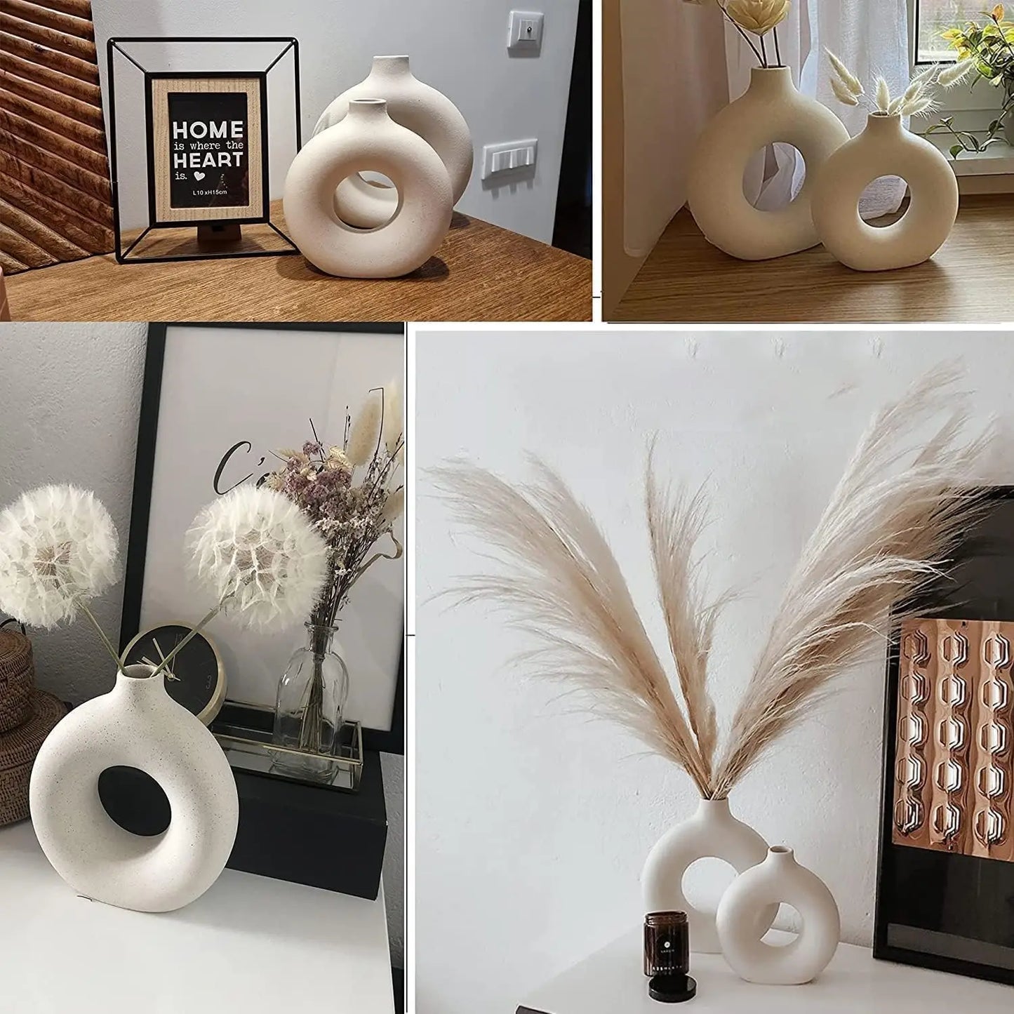 White Ceramic Vases for Modern Home Decor,Round Matte Pampas Flower Vases Minimalist Nordic Boho Ins Style for Wedding Dinner Ta