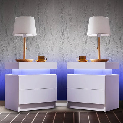Nightstand Set of 2 LED Nightstand with 2 Drawers,Bedside Table with Drawers for Bedroom Furniture,Side Bed Table , White