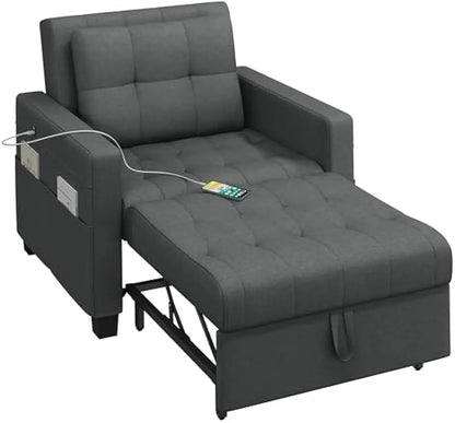 Convertible Futon Sofa Bed 3-in-1 Sleeper Chair Bed Tufted Couch with Adjustable Backrest, 2 USB Ports for Living Room