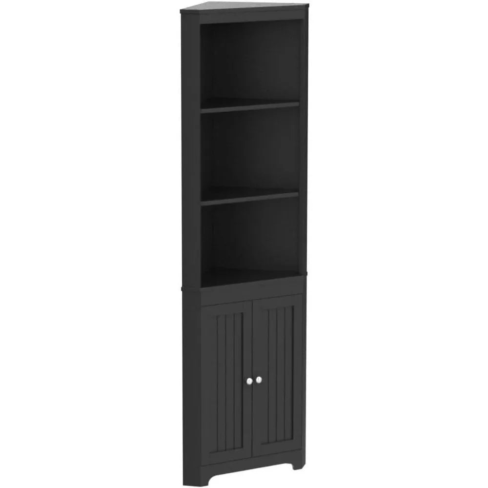 Corner Shelf with LED Light , Storage Cabinet with Doors, Tall Corner Bookshelf Corner Stand for Living Room, Laundry Room