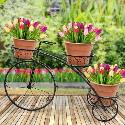 3 Tier Metal Tricycle Plant Stand Flower Pot Holder for Home Garden Patio