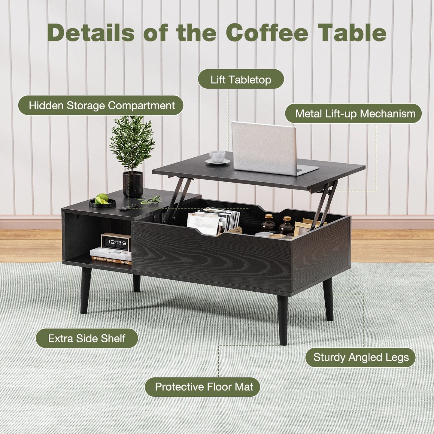 JHK Lift Top Coffee Tables For Living Room 39.37"x19.7" Desk Tea Wood Dining Tables Adjustable Storage Shelf Easy Lift Or Lower