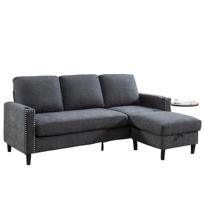 Convertible Sectional Couches for Living Room, L-Shaped Couch 3 Seats Sofas with Storage Chaise & 2 Cup Holders  home furniture