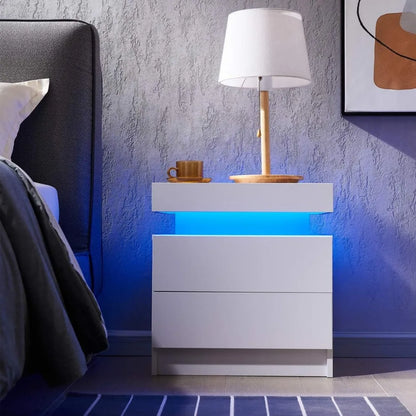 Nightstand Set of 2 LED Nightstand with 2 Drawers,Bedside Table with Drawers for Bedroom Furniture,Side Bed Table , White
