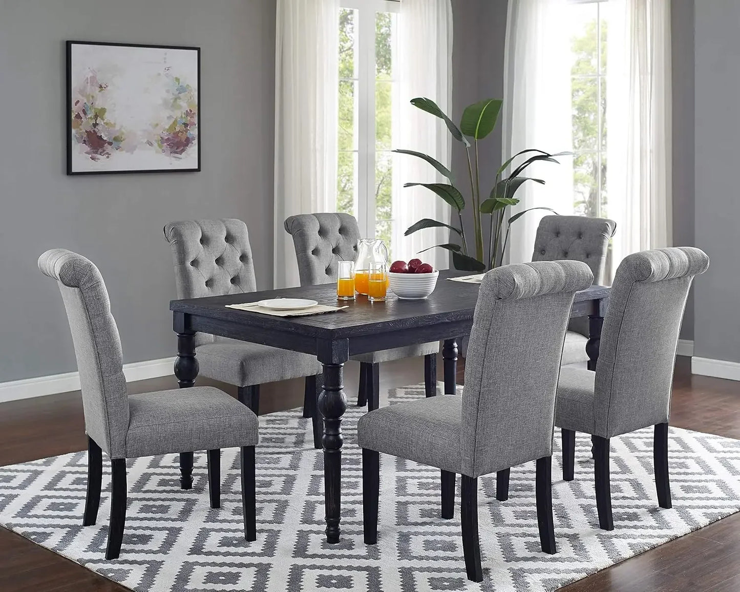 Urban Style Counter Height Dining Set: Table and 6 Chairs Grey The chair features button tufted back solid wood