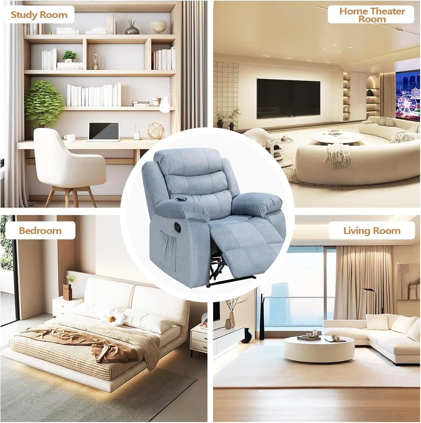 Massage Recliner Chair, Upholstered Sofa with Massage and Heating Function, Multifunctional Recliner for Living Room Lazy Boy, S