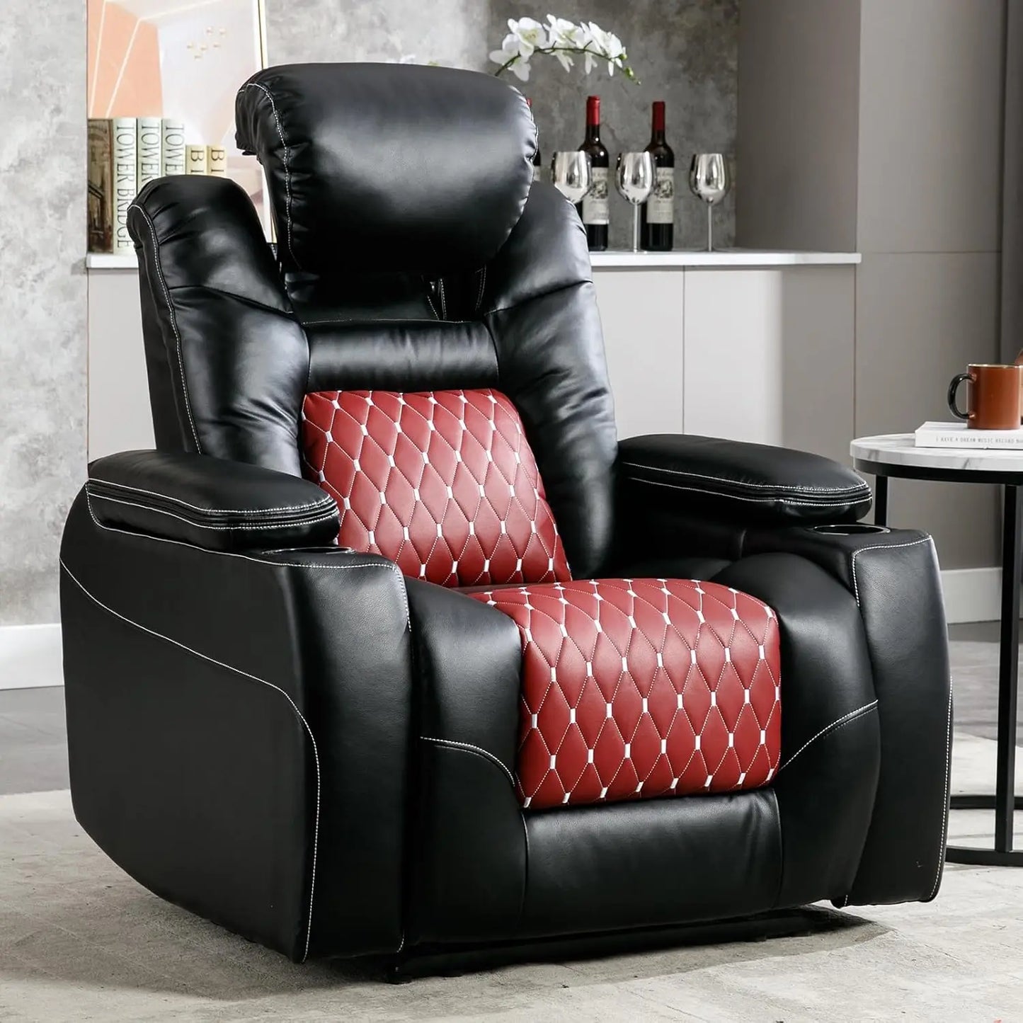 Power Recliner Chair With Adjustable Powered Headrest Set Of 3,Electric Faux Leather Home Theater Seating Overstuffed Reclin