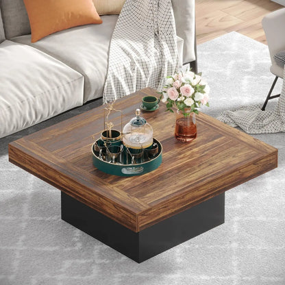 Tribesigns Square LED Coffee Table, Rustic Brown & Black