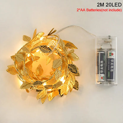 2M 20LED Golden Leaves Fairy Lights - Wedding & Party Decoration