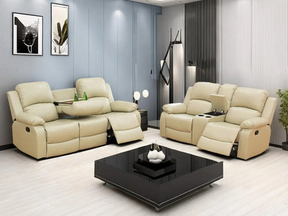 Sofa Set Living Room Furniture Reclining Couch Set with Cup Holders/Storage Console/Drop Down Table Fabric Recliner Sofa Set