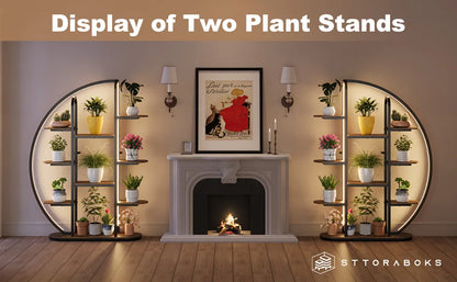 Big Plant Stand Indoor with LED Light, 65”Tall Metal Plant Shelf Flower Stand for Multiple Plants, 9 Tier Moon-Shaped Plant Rack