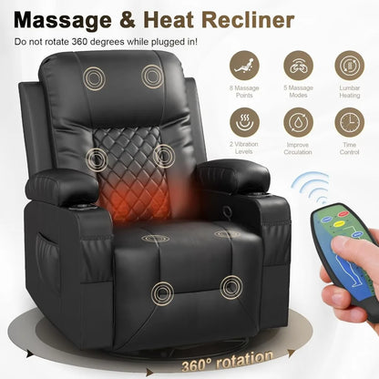 Living Room Sofa Set, 3 Seat Reclining Sofa and 2PC 360° Swivel Recliner Chair with Heat and Massage for Living Room Sofa
