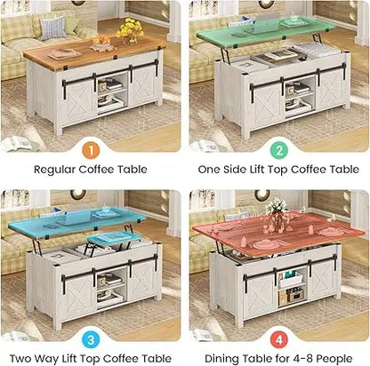 Lift Top Coffee Table, 4 in 1 Multi-Function Convertible Coffee Tables with Storage and Hidden Compartment