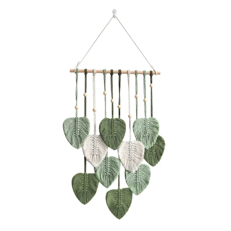 Leaf Macrame Wall Hanging – Boho Green Tapestry