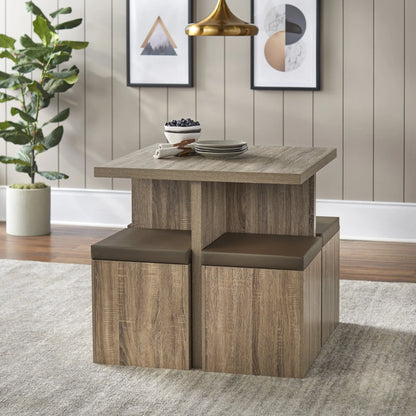 5-Piece Dexter Dining Set with Storage Ottoman – MDF Construction