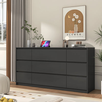 "63” 9-Drawer Dresser with Charging Station, Handle-Free