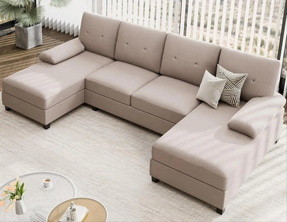 Sectional Sofa Couches for Living Room, U Shaped Couch Sofas Living Room Furniture Sets Clearance with Double Chaises