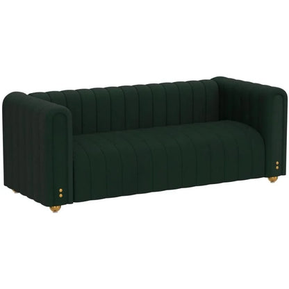 Green Velvet Couch, 81.3 Wide Modern Couch Small Spaces LoveSeat  with Gold Leg, Comfy 3 Seat Extra Deep Sofas for Living Room