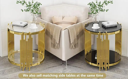 Glass Coffee Table Round Modern Living Room Table, Gold Stainless Steel Metal Leg Clear Tempered Glass, Sofa Center Table