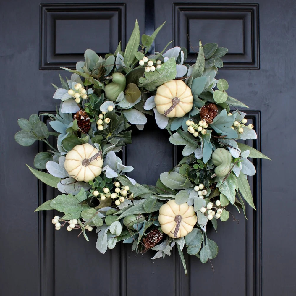 Artificial Eucalyptus & Pumpkin Fall Wreath for Door