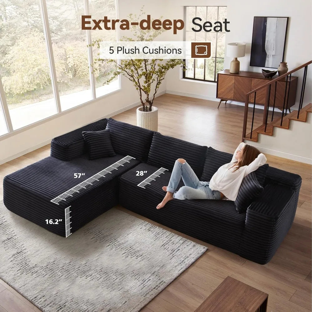 104" Cloud Sectional Couch with Comfy Chaise, Boneless L Shape Sofa with Deep Seat, Minimalist Modular Couches Sleeper