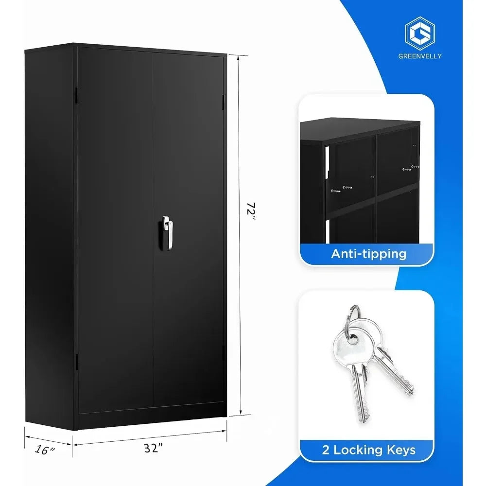 72" Locking Storage Cabinets w/ Doors &4 Shelves for Garage, Steel Lockable File Cabinet Metal Locker for Home Office, Classroom