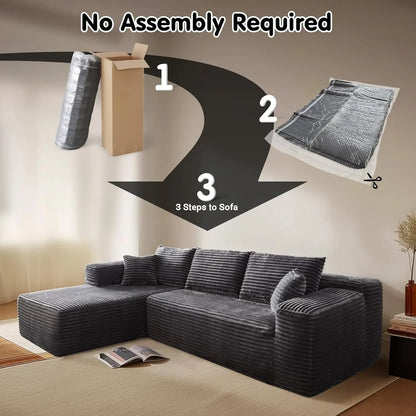 104" Cloud Sectional Couch with L-Shape Chaise Modern Modular Sofa with Deep Seat Upholstered Couches Grey Plush Corduroy Fabric