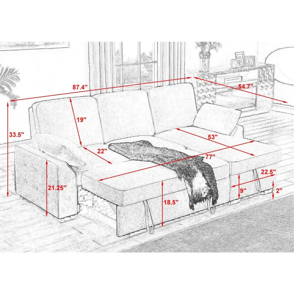 Convertible Wood Sofa Bed – Modular Pull-Out for Any Room