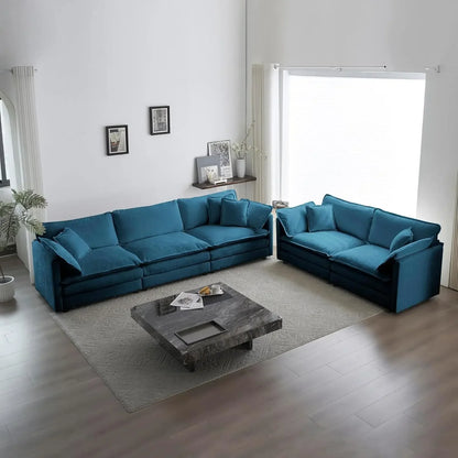 2 Piece Living Room Furniture Set, Green Chenille Deep Seat Loveseat and Sofa Set, Modern Luxury Sectional Cloud Couches