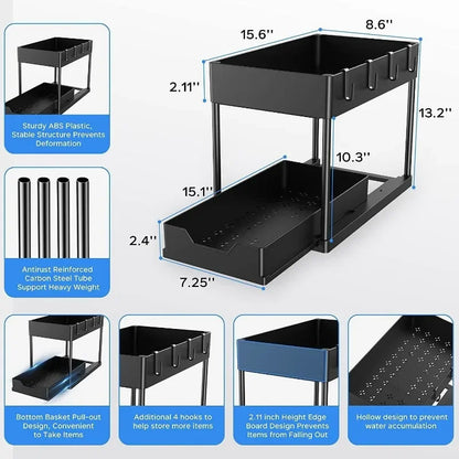 Under Sink Organizer with Double Sliding Drawers