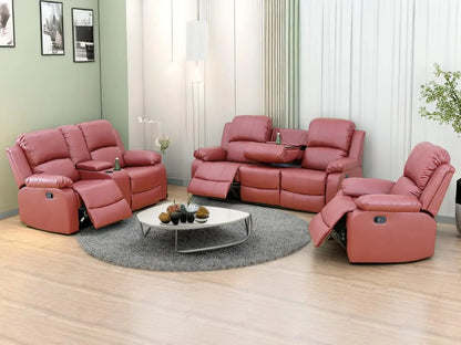 Sofa Set Living Room Furniture Reclining Couch Set with Cup Holders/Storage Console/Drop Down Table Fabric Recliner Sofa Set