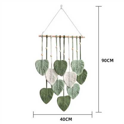 Leaf Macrame Wall Hanging – Boho Green Tapestry