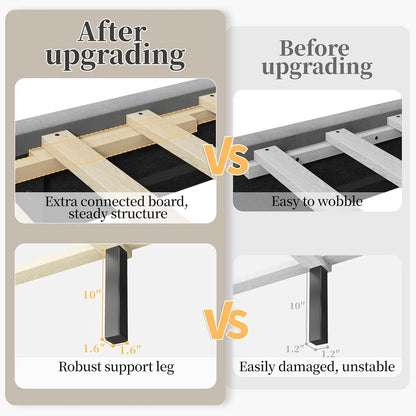 Queen Bed Frame Upholstered Platform Bed with Wing Side/Wooden Slat Support/Tufted Headboard with Wing Side/Mattress