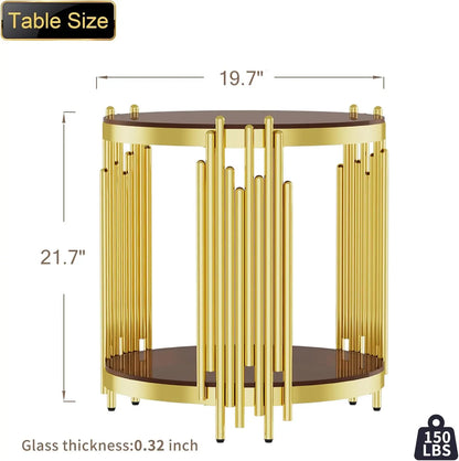 Glass Coffee Table Round Modern Living Room Table, Gold Stainless Steel Metal Leg Clear Tempered Glass, Sofa Center Table