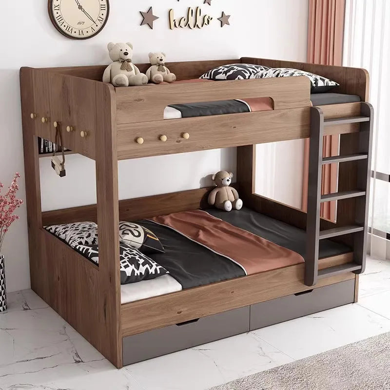 Modern Nordic Bunk Bed, Double-Layer Log Design