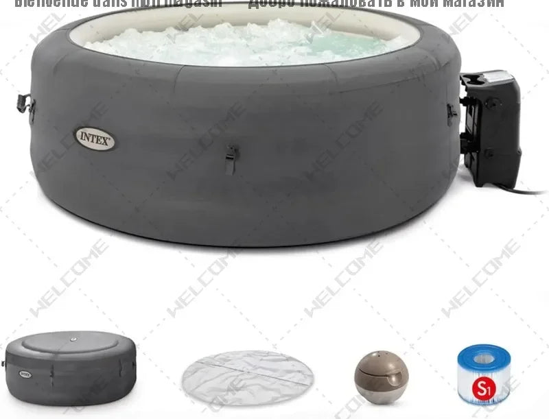 Bubble Massage Inflatable Round Hot Tub Relaxing Outdoor Water Spa with Soothing Jets Insulated Cover