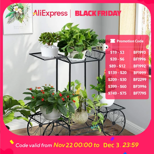 Large Metal Plant Stand Indoor 6 Tier Garden Cart Plant Holder Wrought Iron Plants Display Shelf Rack Outdoor Decorating Garden