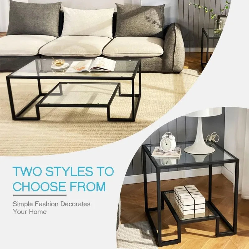 Golden Metal Glass Coffee Table - Two-Tiered with Tempered Glass, Stylish Metal Frame Coffee Table for Bedroom, Dining Room