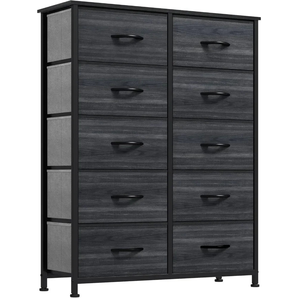 10 Drawers Dresser, Fabric Dresser, Tall Chest Organizer Unit for Living Room, Hallway, Closets - Sturdy Steel Frame