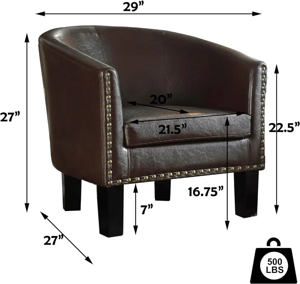 Living Room Chairs with Club Style Barrel for Gaming Armchairs for Bedroom, Standard, Espresso Leather