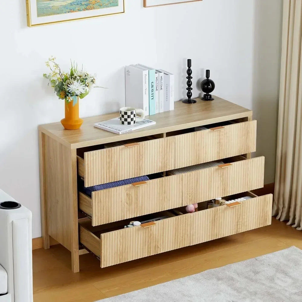 Drawer Double Dresser for Bedroom, Modern Closet Dressers Chest of Drawers with Fluted Panel,Wide Wood Storage Dresser