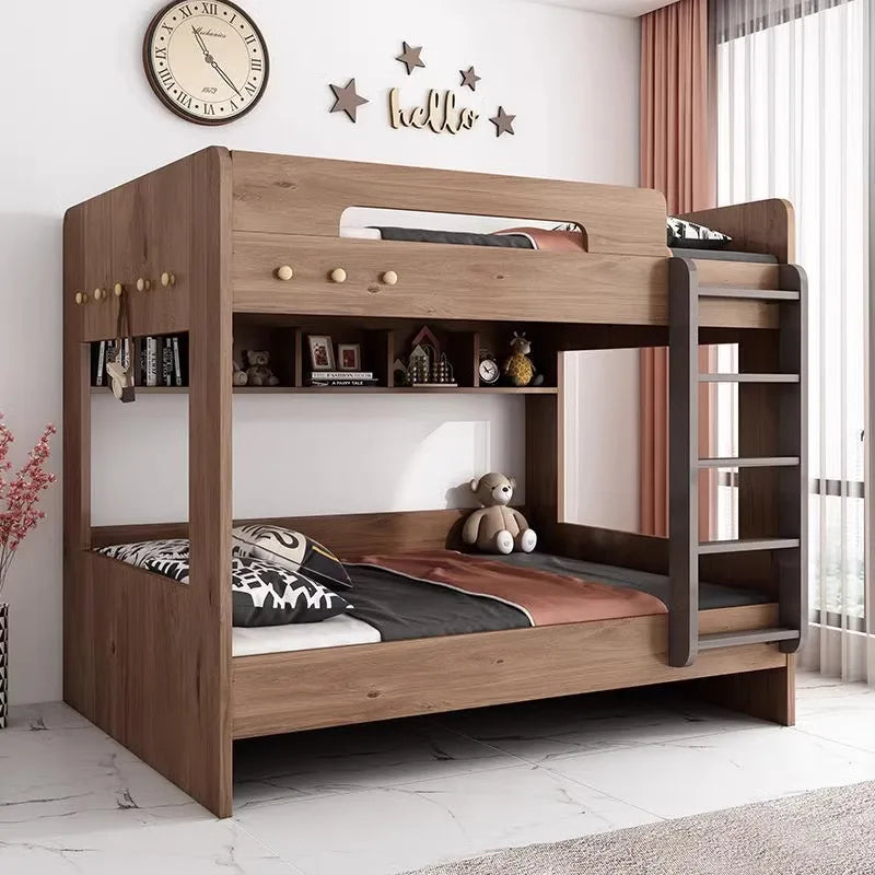 Modern Nordic Bunk Bed, Double-Layer Log Design