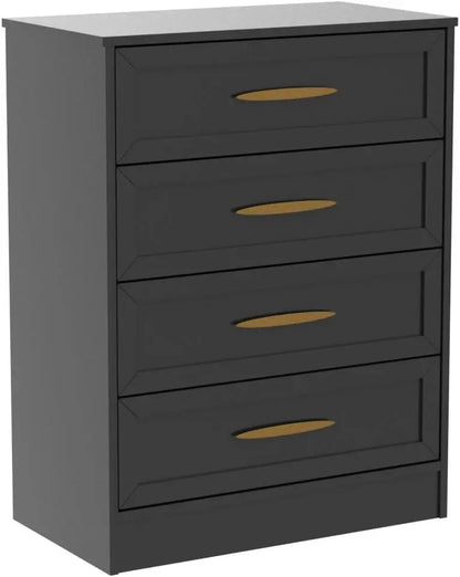 4-Drawer Dressers Set of 2 Black Chest of Drawers with Gold Handle & Wide Drawers 35.8" Tall Storage Cabinets for Living Rooms