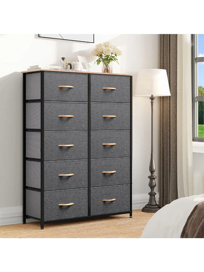 10 Drawers Dresser, Fabric Dresser, Tall Chest Organizer Unit for Living Room, Hallway, Closets - Sturdy Steel Frame