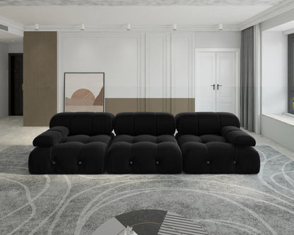 Minimalist Black Velvet Sectional Sofa with Ottomans