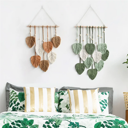 Leaf Macrame Wall Hanging – Boho Green Tapestry