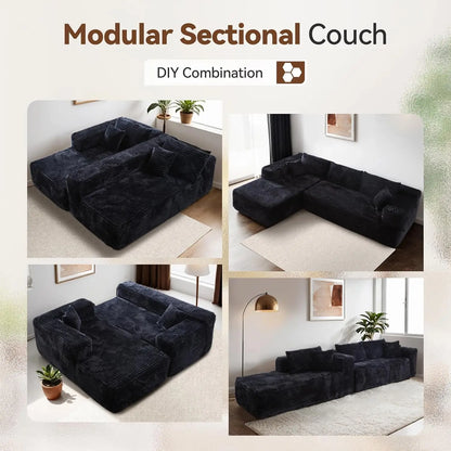 104" Cloud Sectional Couch with Comfy Chaise, Boneless L Shape Sofa with Deep Seat, Minimalist Modular Couches Sleeper