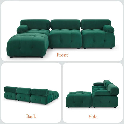 Modular Sectional Sofa,93"Green Velvet Sectional Cloud Couches for Living Room,Modern L-Shaped Sofa for Bedroom Apartment Office