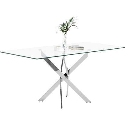 47-Inch Tempered Glass Dining Table with Chromed Legs